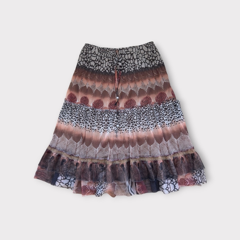 Whimsical Lapis Elegant Multitone Patchwork Pattern Skirt XS